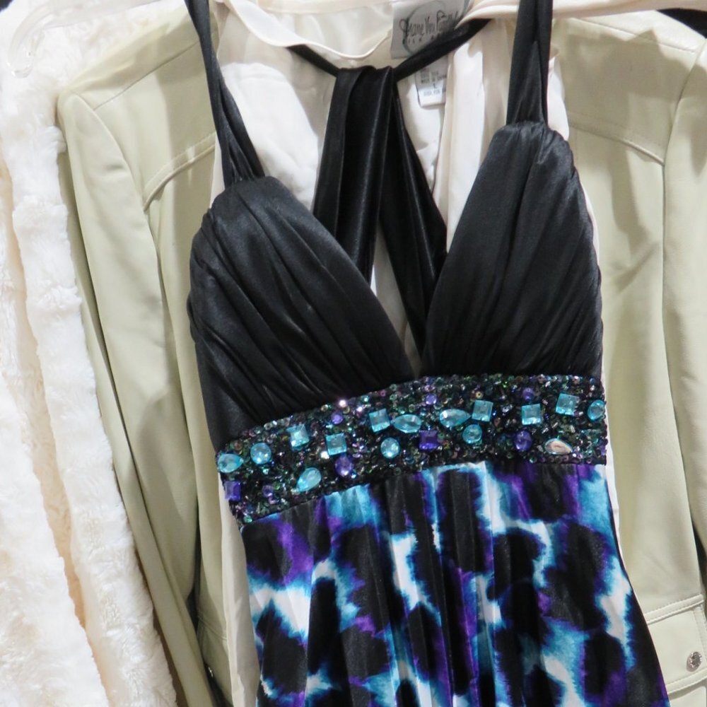 Stunning Beaded Cocktail dress by MY MICHELLE criss cross back jeweled waist